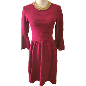 Vince Camuto Pink Fushia Stretchy Knit Bell Sleeve Sweater Holiday Dress XS